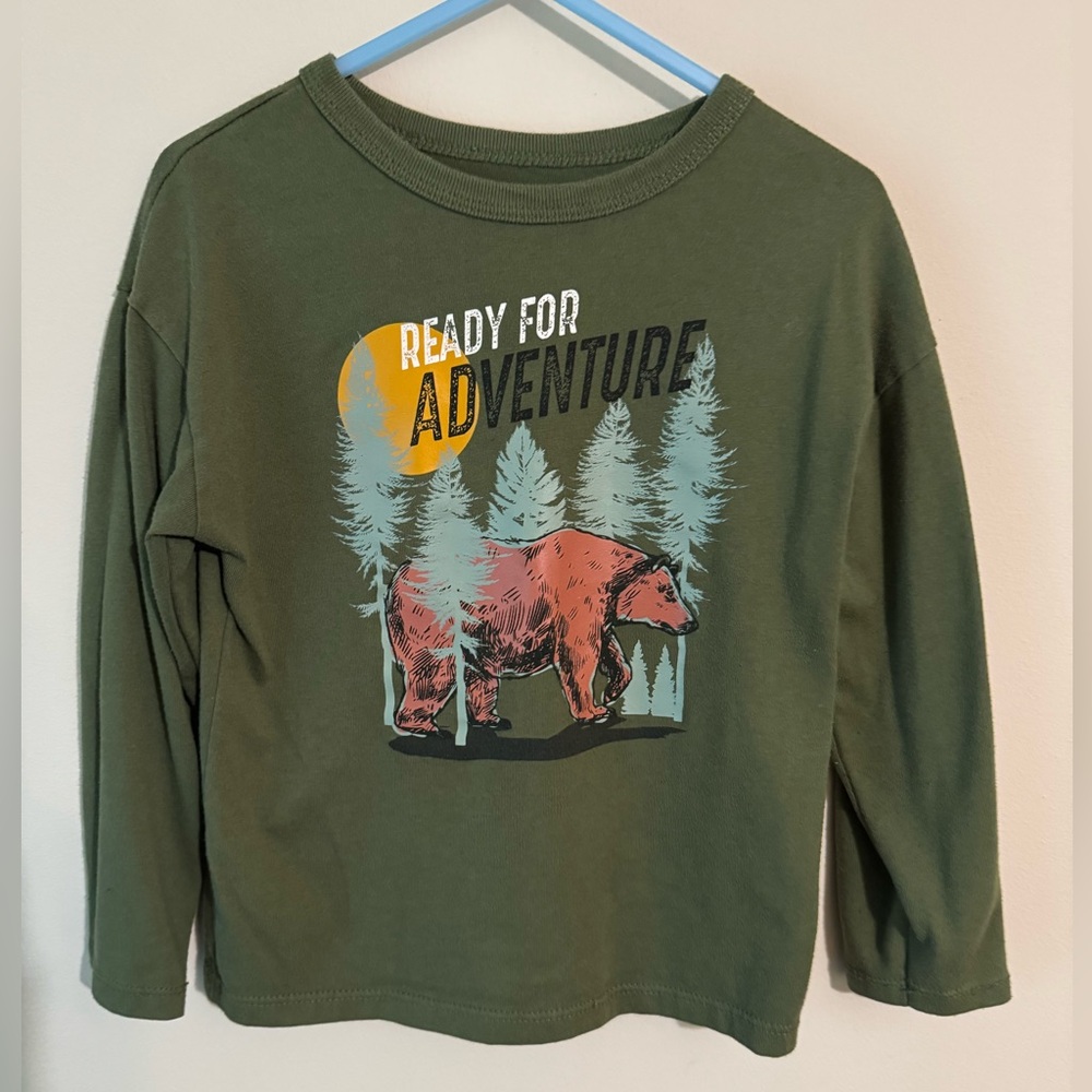 Boys Long Sleeve Green Wilderness Bear Size 4T Shirt